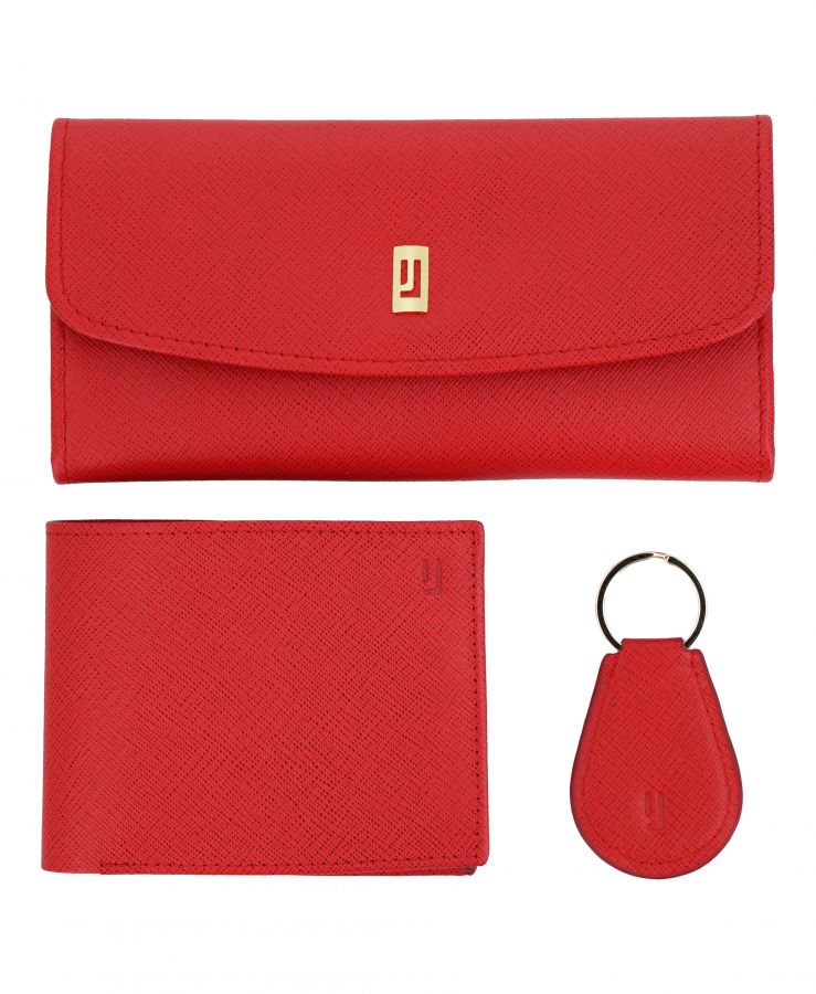 Red bold and vibrant wallet set with credit card slots.