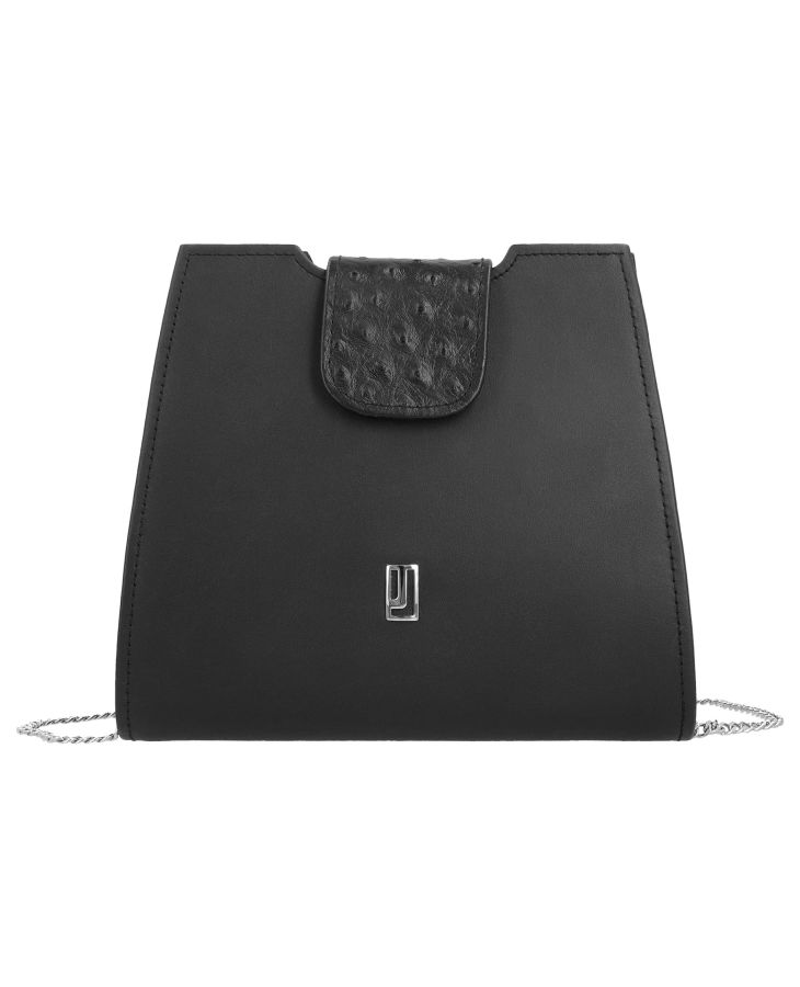 Black leather bag with chain strap