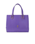 Purple leather handbag with metallic logo
