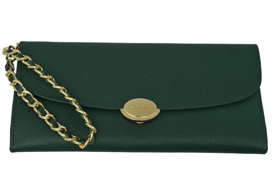 Green Leather wristlet with card slots.