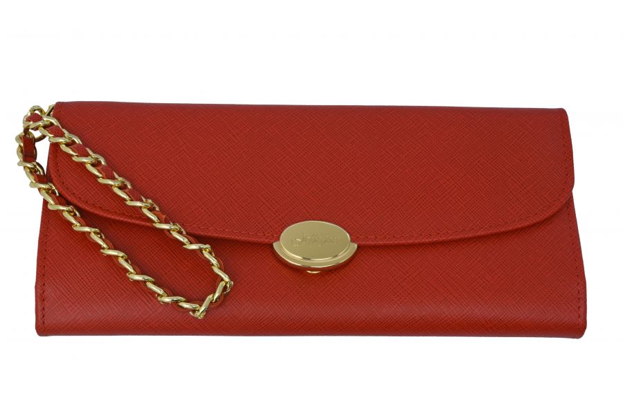 Red Leather wristlet with zippered pocket
