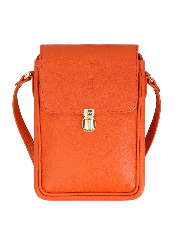 Orange leather bag for daily and travel use