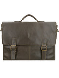 Dark olive leather office bag with Tucky lock