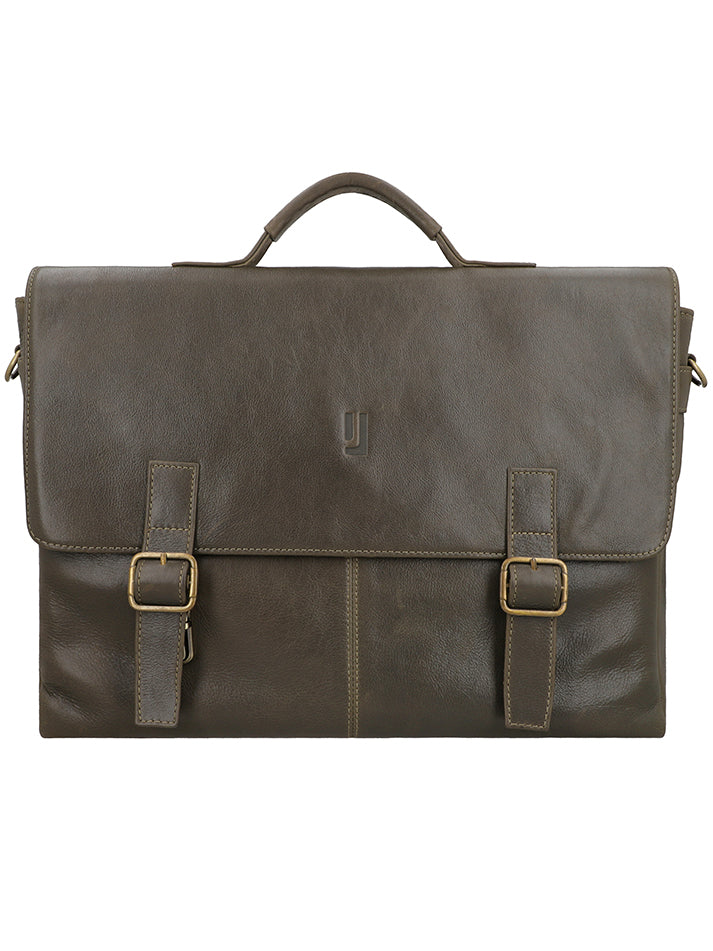 Dark olive leather office bag with Tucky lock
