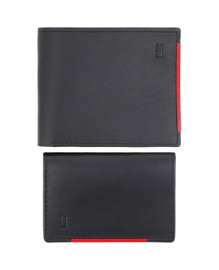 Black and Red Stylish gift set with leather wallet and card holder