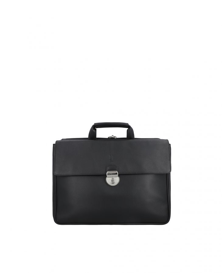 Black leather document case with zipper