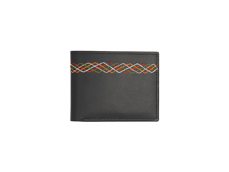 Black Slim leather wallet with Balochi thread