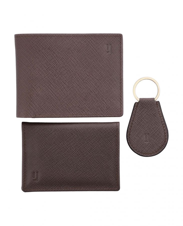 Brown Leather wallet and card case gift set for him
