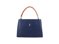 Blue and Tan leather bag with flap opening