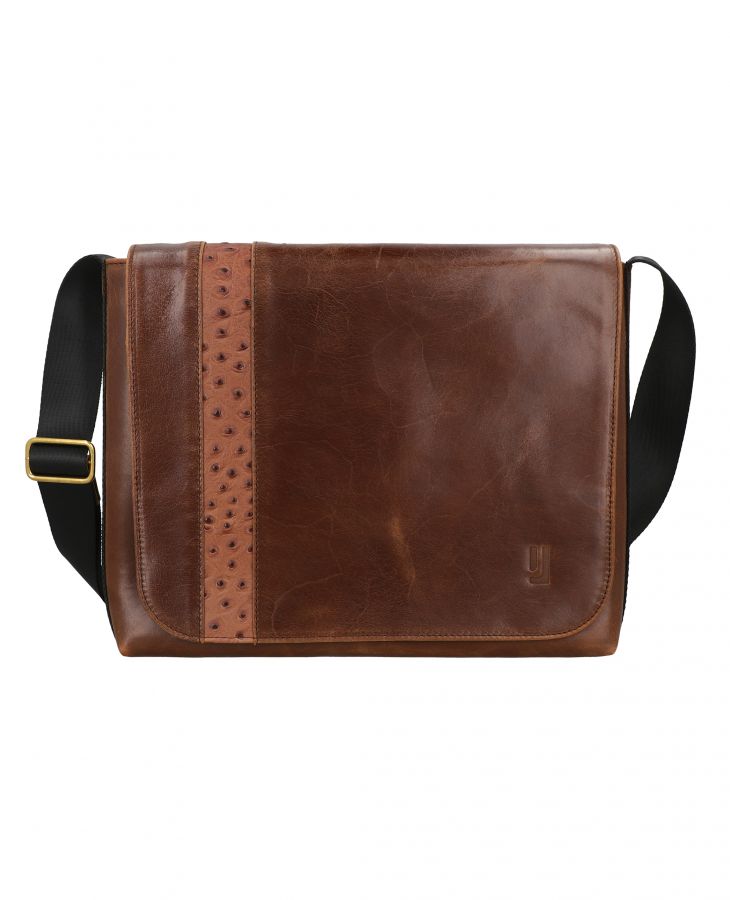Brown Spacious leather bag for work and travel.
