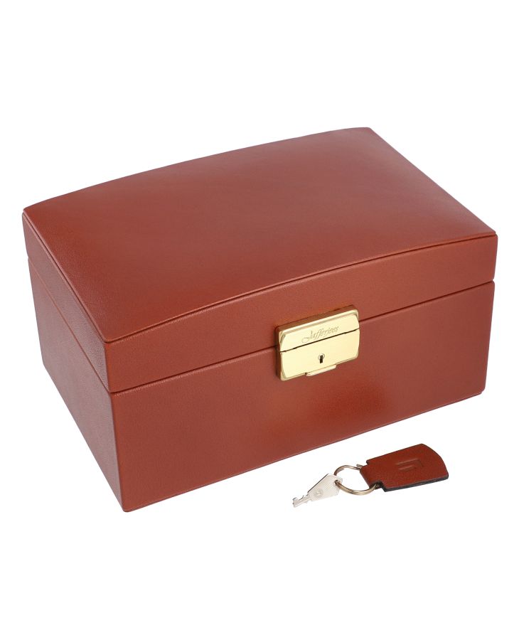 Dark Tan  jewelry box with key lock opening.