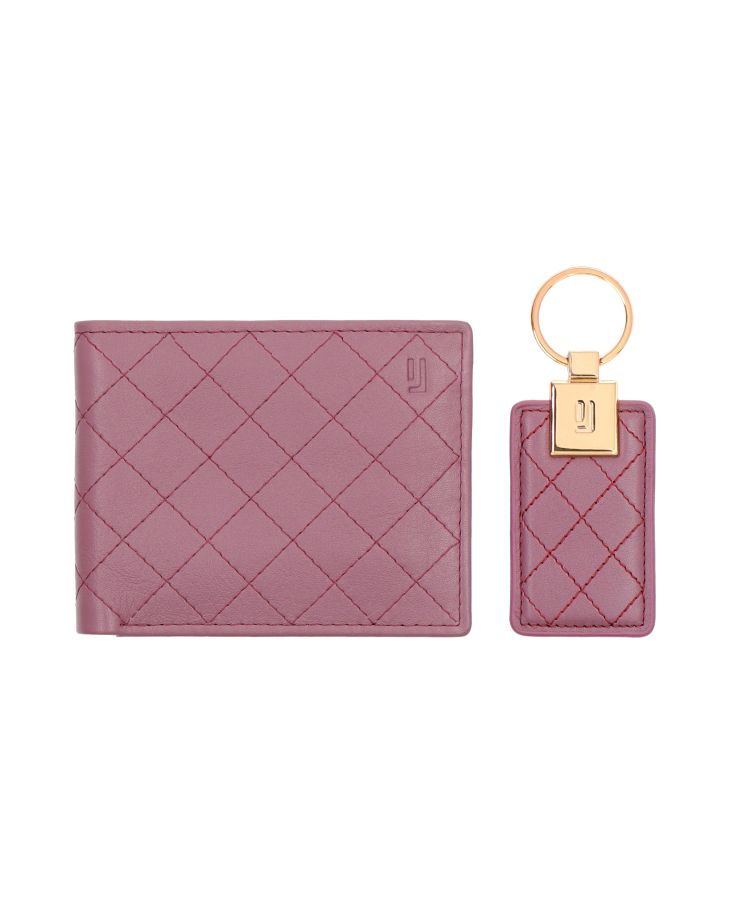 Burgundy  gift set with wallet and keychain.