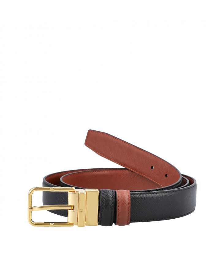 Black and Tan Gold Leather belt with adjustable fit